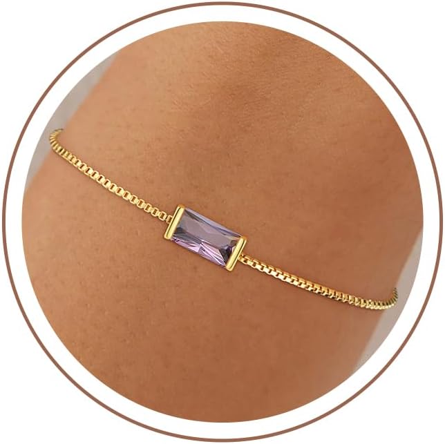 Birthstone Gold Bracelets for Women Girls Non Tarnish - Trendy Dainty 14K Gold Plated Bracelet Friendship CZ Bracelets Anniversary Birthday Gifts for Mom Girlfriend
