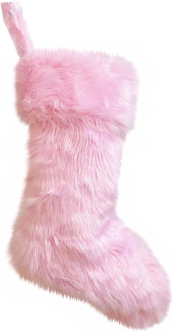 20 Inch Christmas Stockings Large Faux Fur Fireplace Hanging Stocking for Home Soft Thick Plush Christmas Tree Decoration for Family Holiday Party Decor Winter Gift (Pink)