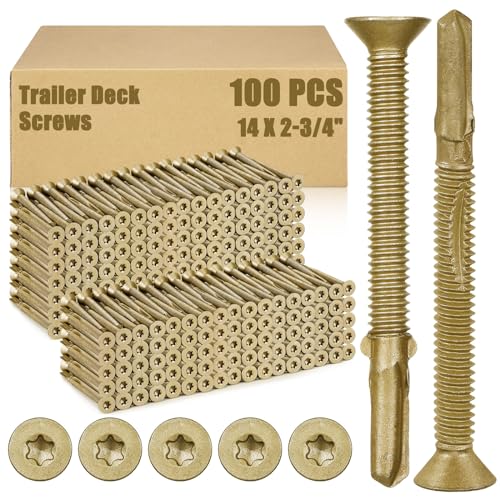 100 Pcs #14 x 2-34 Trailer Deck Screws Bulk Self Tapping Trailer Screws Wood to Metal with Star Head Self Drilling Reamer for Trailers Flatbeds Fastening Wood to Steel Metal Construction