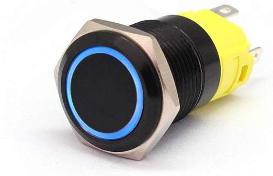 MB16F 16mm 5/8" Anti-Vandal O-Ring LED 12V DC Metal Push Button Switch Flat Top Black Housing with 8" Wire Socket Plug (Blue Momentary)