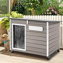 Ketive Dog House Outdoor Weatherproof, Fir Wood Igloo-Style Dog House with Removable Floor and Elevated Feet for Small Dogs, Water-Resistant Wooden Shelter for Patio Lawn or Indoor Use