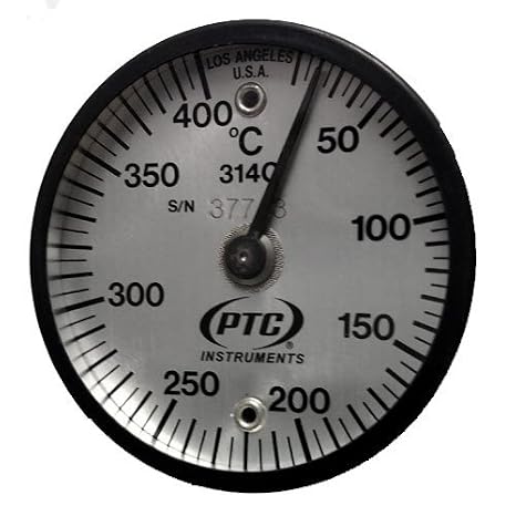 PTC 314C Magnetic Surface Thermometer, Analog Dial Display, 10 to 400C Range, 2 Inch Diameter, Aluminum, Dual Magnet Mounting