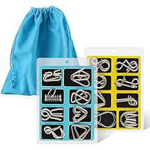 Coogam Metal Wire Puzzle Set of 16 with Pouch,Brain Teaser IQ Test Disentanglemen Iron Link Unlock Interlock Game Chinese Ring Magic Trick Toy for Party Favor Kids Adults Challenge