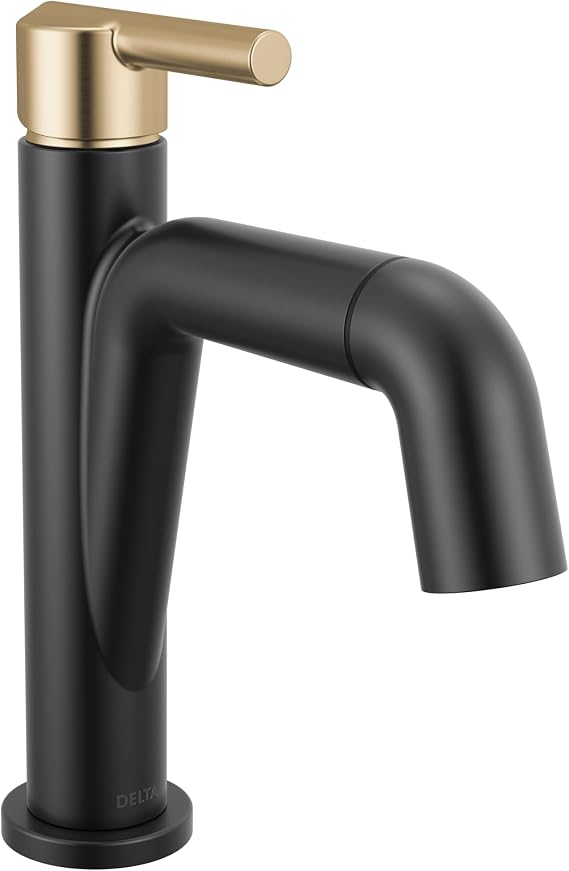 Delta Faucet Nicoli Pull-Down Single Hole Bathroom Faucet, Black and Gold Bathroom Sink Faucet with Pull Out Sprayer, Matte Black/Champagne Bronze 15849LF-GZPD