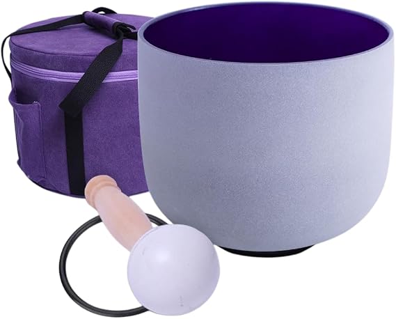 ENERGYSOUND 432 Hz Perfect Pitch A 3rd Eye Chakra Indigo Color Frosted Quartz Crystal Singing Bowl 8 inch (20 cm)+ Carrier bag mallet &O-ring included