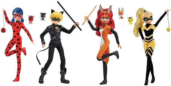 METERO Miraculous Heroes Fashion Doll Bundle (Ladybug, Cat Noir, Rena Rouge, Queen Bee)