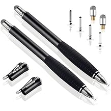 MEKO (2nd Generation) [2 in 1 Precision Series] Disc Stylus Pen for iPhone, iPad Pro/mini/Air, Samsung Galaxy Note and All Touch Screen Devices Bundle with 6 Replacement Tips,Pack of 2(Black/Black)