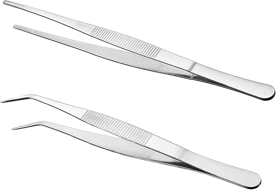 Curved Tweezers Blunt Tweezers 25cm Stainless Steel Professional Non Slip Long Straight Tweezers 2 Pack Angled Tweezers for Water Pet Coral Crafts Cooking Repair
