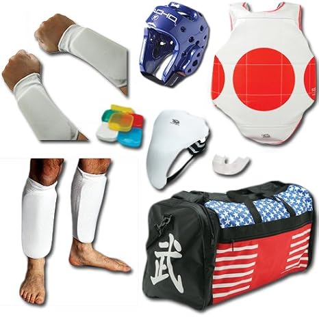 COMPLETE CLOTH SPARRING GEAR SET W/SHIN, GROIN & BAG - RED - adult-small