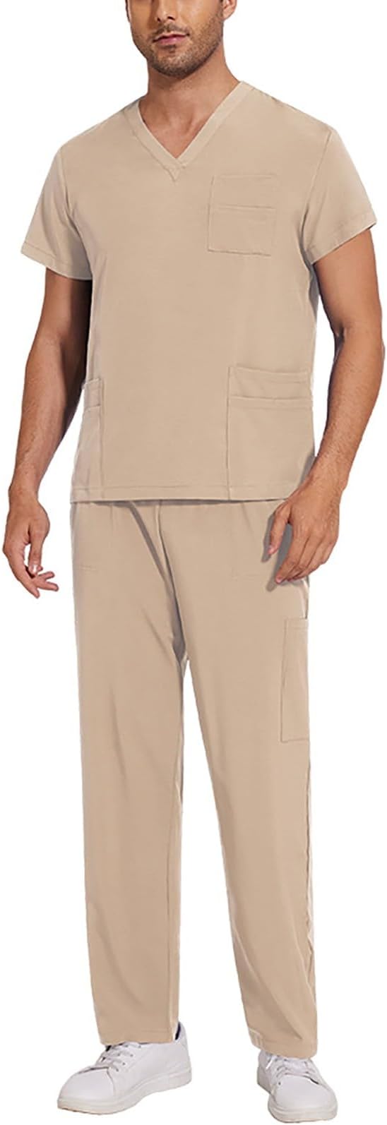 Scrubs for Men Set V-Neck Scrub Tops and Cargo Pants Medical Scrubs Lightweight Quick Drying Uniform