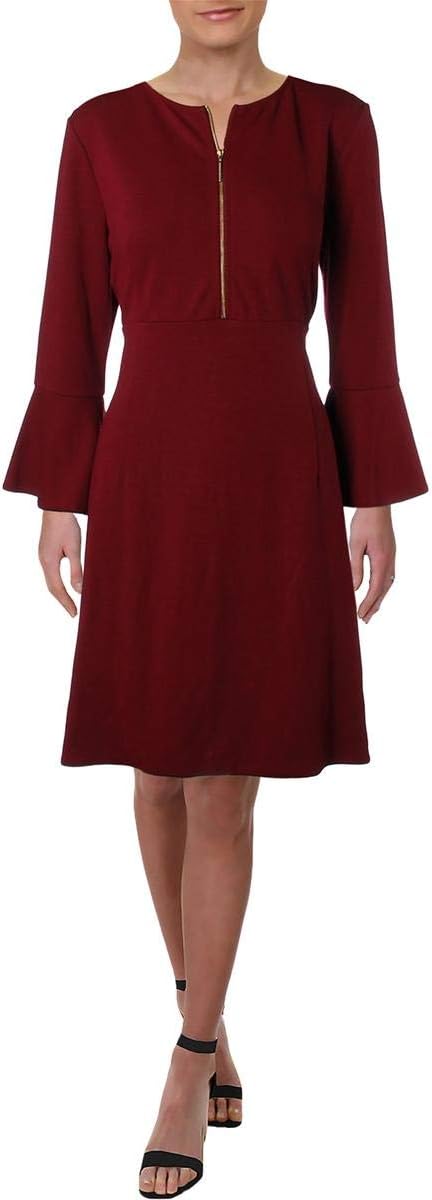 RACHEL ZOE Womens Zip-Neck Bell Sleeve Shirtdress Red 8