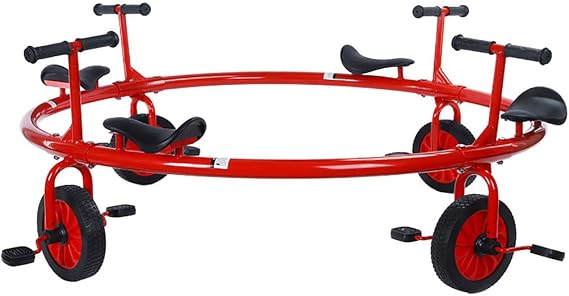 Red, Rotating Bike for Riders Ages 3+ Preschool Pedal Tricycle Car Four Seats 360 Spin |for Backyard,Kindergarten Playground Daycare and Classroom Outdoor Play Equipment