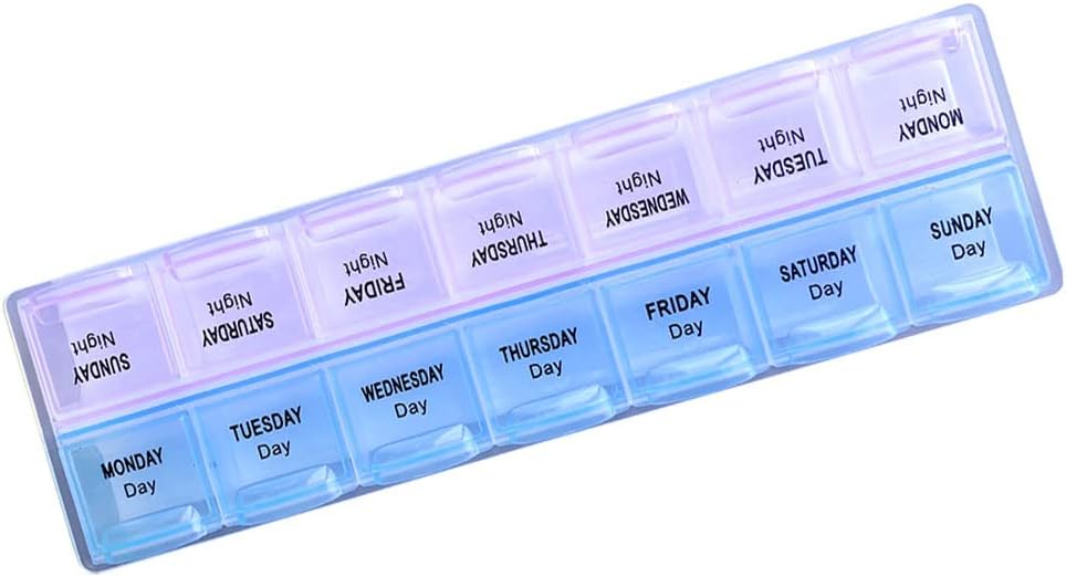 7 Day Pill Box | 14 Compartments 2 Times a Day Weekly Medicine Containers Box | Large Capacity Holder Storage Case for Tablet, Vitamin and Supplements