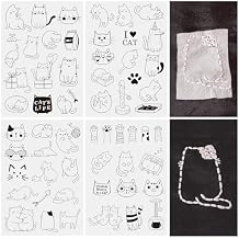 Beadthoven 57pcs Water Soluble Embroidery Stabilizers, Stick and Stitch Embroidery Paper with Pre-Printed Cat Patterns Wash Away Adhesive Stabilizers for Hand Sewing Lover Beginners