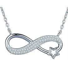 Yumilok Star Infinity Necklace Sterling Silver Women Necklace Jewelry Fashion Infinity Zircon Pendant Dainty Necklaces for Teen Daughter Friend Mom Birthday Aniversario Gift Silver