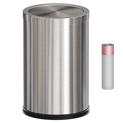 cleaning 2.37 Gallon Stainless Steel Trash Can,Silvery Garbage Can,Metal Trash Bin with Lid,for Bathroom,Toilet,Bedroom,Kitchen,Living Room,OfficeBlack and Silver