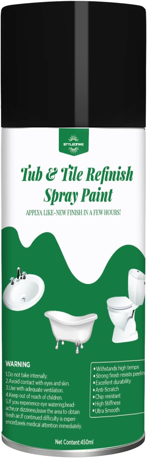 Tub and Tile Spray Paint Black, 450ml 1 pack, Diy Countertop Paint kit, Suitable for Ceramic, Porcelain, Fiberglass, Bathtub, Tile, Bathroom wall Repair Spray Paints