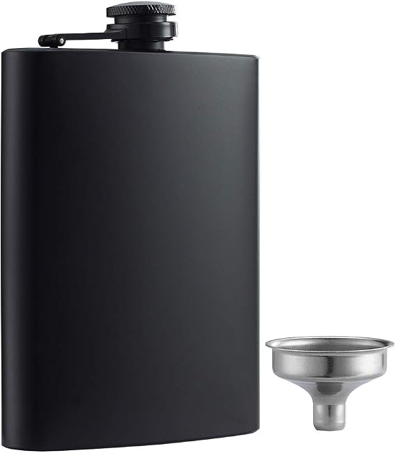 Hip Flask for Liquor Matte Black 8 Oz Stainless Steel Leakproof with Funnel, Great Gift Idea Flask
