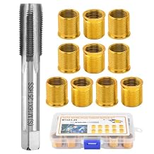 Spark Plug Thread Repair Kit, Stainless Steel Repair kit for Automotive Gasoline Engines Generators, M141.25 Inserts and M161.25 Tap Spark Plug Rethreading Set