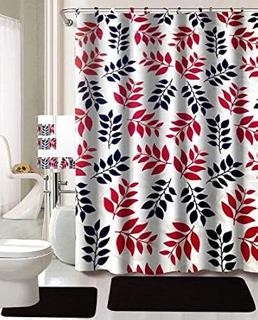 YHSF 18-Piece Bathroom Set: 2-Rugs/mats, 1-Fabric Shower Curtain, 12-Fabric Covered Rings, 3-pc. Decorative Towel Set (Black)