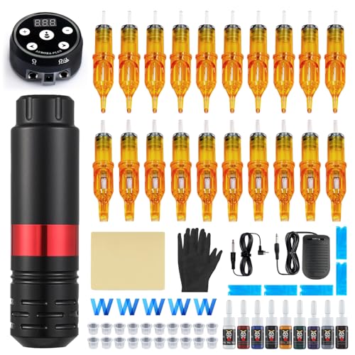 Tattoo Gun Kit - Tattoo Machine Kits Tattoo Supplies Set Tattoo Pen With Tattoo Needles Transfer Paper Suitcase for Tattoo Beginners black 3