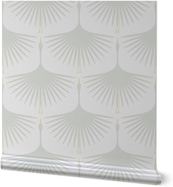 Spoonflower Art Deco Swan Gray Silver Metallic Wallpaper