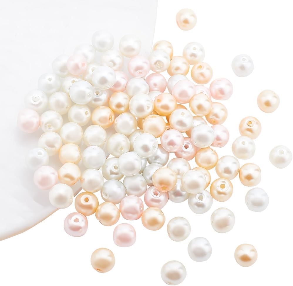 PH PandaHall About 100pcs 8mm Barely Pink Mix Pearlized Glass Pearl Beads for Jewellery Making, Hole: 1mm