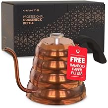 Viante Gooseneck Stovetop Pour Over Coffee Kettle with Thermometer for Drip Coffee and Tea. Premium Copper Stainless Steel. 40 fl oz. All Coocktops.