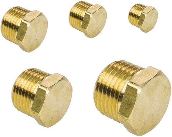 Brass Hex Head Plug Pipe Fitting Assortment Kits 1/8"+ 1/4"+3/8"+1/2"+3/4" NPT Male 5pcs