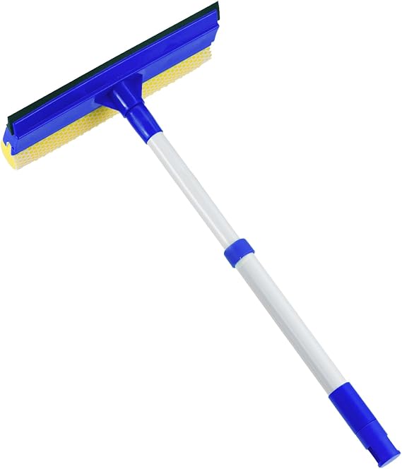 Bryquelin Window Squeegee for Home,2 in 1 Squeegee Window Cleaner with 18"" Long Handle,Sponge Car Window Squeegee for Gas Station, Glass,Shower,Outdoor High Window Cleaning