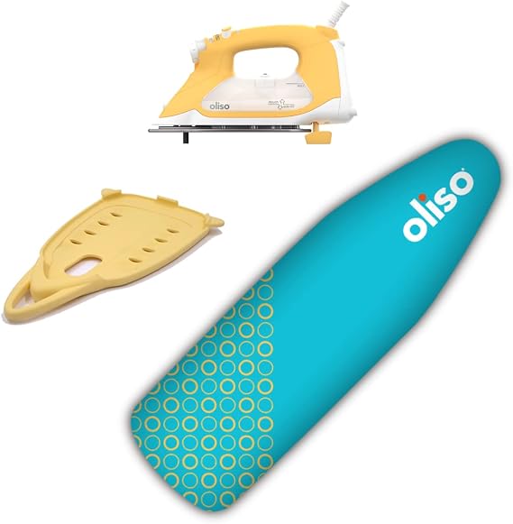 Oliso TG1600 Pro Plus 1800 Watt SmartIron with Auto Lift (Yellow) & Oliso Solemate Silicon Iron Soleplate Protector (Yellow) & Ironing Board Cover (Turquoise)