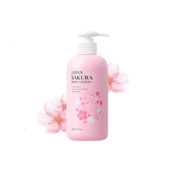 Sakura Body Lotion, Moisturizing Firming Moisturizer Skin Care, Intensive Hydration & Nourishing, Lightweight and Non-Greasy Japanese Cherry Blossoms Scented Lotion for Smooth, Glossy Skin