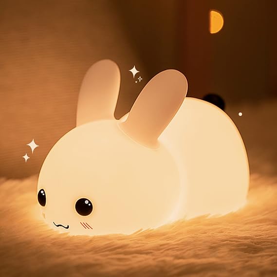 QANYI Kawaii Bunny Night Lights for Kids, 7 Color Light Silicone for Baby Nursery, Portable USB Rechargeable Bedside Lamp for Toddler's Room, Bunny Decor Kawaii Easter Gifts for Child and Teen Girls