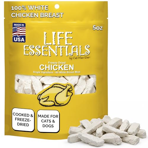 Life Essentials by Cat-Man-Doo | Chicken - 5oz. Bag | Freeze Dried Chicken Cat & Dog Treats | Healthy, Single Ingredient, Training Treats, High Protein