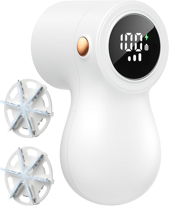 Rechargeable Fabric Shaver, coldSky Lint Remover for Clothes with 3 Replaceable Blades, Electric Lint Shaver with Digital Display, 3-Speeds Defuzzer for Removing Fuzz and Pill from Sweater
