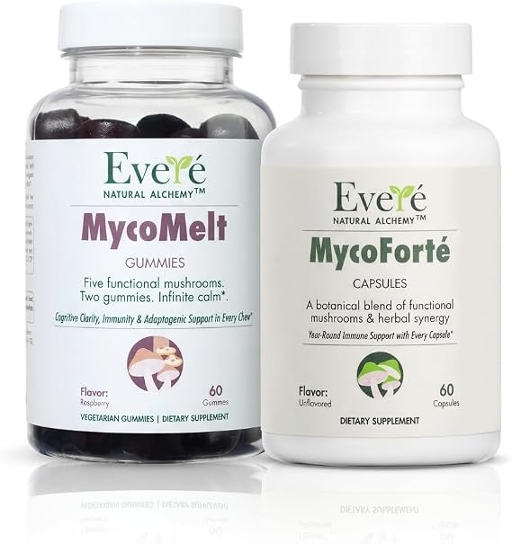 Evere Immune Strength Pack Multi-Mushroom Wellness Blend for Balance & Clarity Lions Mane, Reishi & Chaga Vegan Gummies + Capsules, Made in USA