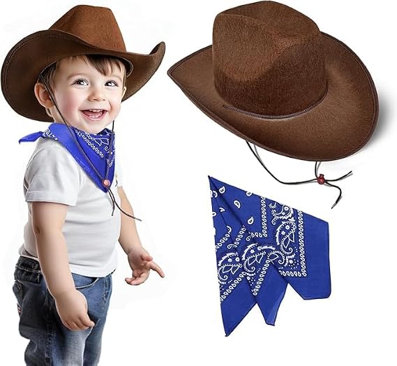 SeptCity Toddler Cowboy Hat and Blue Bandana for Age 2-5 | Baby Infant Gift for Halloween Birthday Western Parties