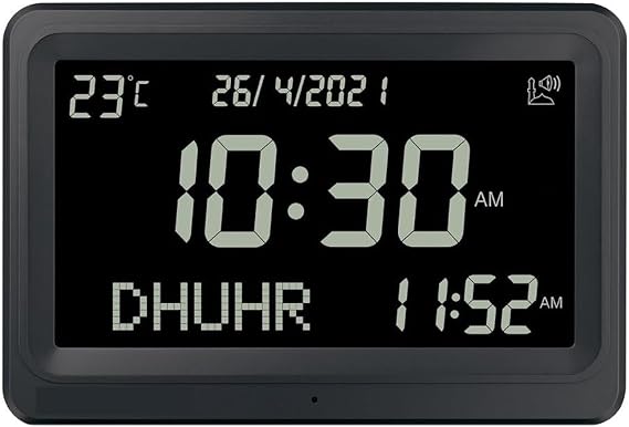 Alarm Table Clock, Muslim Azan Alarm Table Clock, Digital Muslim Prayer Alarm with Large LCD Screen, Ramadan Gift Prayer Alarm Clock for All Prayers Qibla Direction