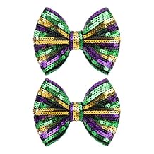 5 Mardi Gras Accessories Glitter Hair Bows for Girls Green Mardi Gras Bows Hair Clips Purple Sequins Bows for Women Gold Carnival Outfit 2Pcs