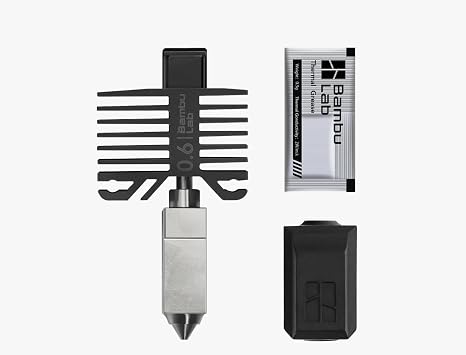 BAMBULAB Official Bambu Lab Hotend with Nozzle - X1 Series and P1 Series Compatible with P1S P1P X1C X1 Carbon 3D Printer (.6mm Hardened Steel)
