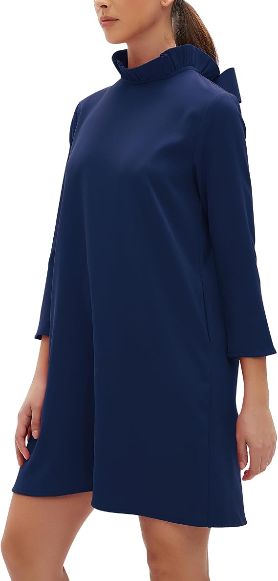 Kedera Women's Fall Bow Tie Dress Casual Mini Dress Ruffle Mock Neck Long Sleeve Dress Swing Elegant Shift Dress