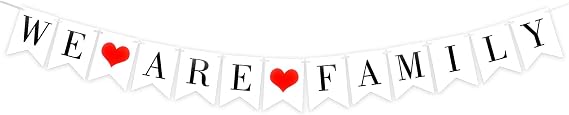 White We are Family Banner, We are Family Sign with Two Piece of Red Heart, New House Moving Party Decors, Photo Prop Party Banner for Home Decoration
