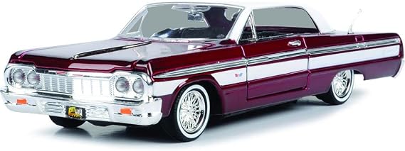 1964 Chevy Impala Lowrider Hard Top Candy Red Metallic with White Top Get Low Series 1/24 Diecast Model Car by Motormax 79021