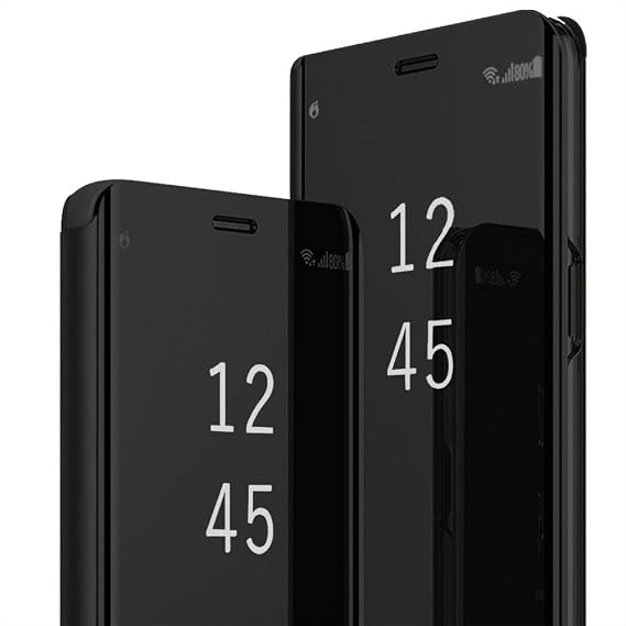 for iPhone 17 Air Cover Cases Compatible with iPhone 17 Air Flip Cell Phone Case Clear View Mirror Flip Cover PU Leather with Kickstand Protective Cover for iPhone 17 Air funda (Black)