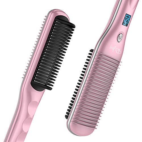 Hair Straightener Brush, Rifny 30s Fast Heated Hair Straightening Comb with Anti Scald Auto Temperature Lock 3 Heat Levels, Portable Electric hot hair combs for Home, Travel and Salon