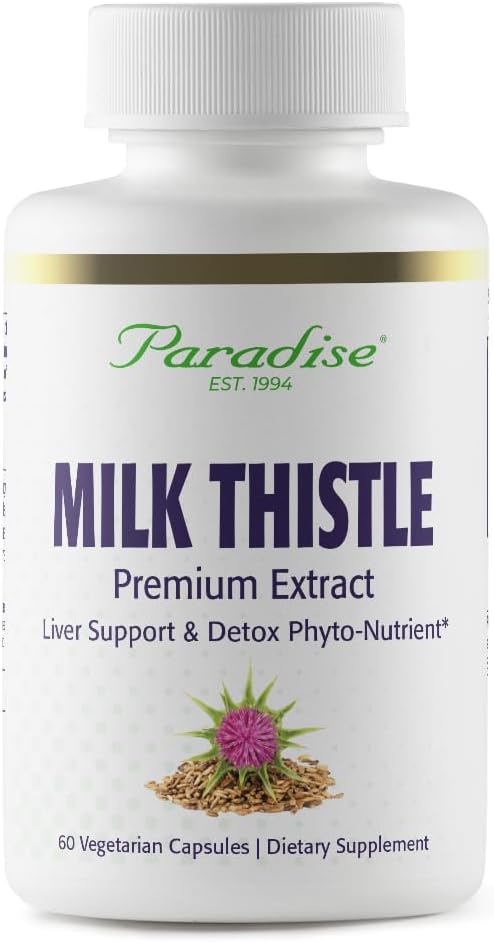 Paradise Herbs Milk Thistle Whole Spectrum Extract, 60 Capsules | Herbal dietary supplement with active silymarin, vegan, non-GMO, gluten free, vegetarian formula for daily use.