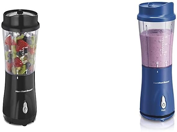 Hamilton Beach Personal Blender for Shakes and Smoothies with 14oz Travel Cup and Lid, Black (51101A & Hamilton Beach Personal Smoothie Blender With 14 Oz Travel Cup And Lid, Blue 51132