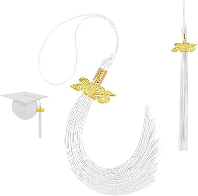 2025 Graduation Tassel Graduation Cap Tassel with 2025 Year Gold Charms for Graduate Hat Ceremonies Accessories White