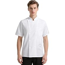 DiULi Chef Jacket, Unisex Chef's Short Sleeve Jacket Professional Lightweight Chef Jackets Protective Safety Short Sleeve Coat Modern Chesfswear