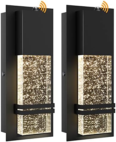 PARTPHONER LED Dusk to Dawn Outdoor Light Fixture Exterior Wall Sconces Porch Light 2 Pack Outside Wall Lights with Crystal Bubble Glass 12W Lumen 3000K for Doorway Garden Hallway Patio Living Room
